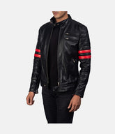 Men's Red Stripes Black Biker Jacket